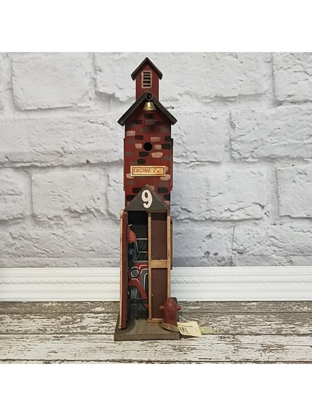 Vintage Engine Co Fire Station House Birdhouse